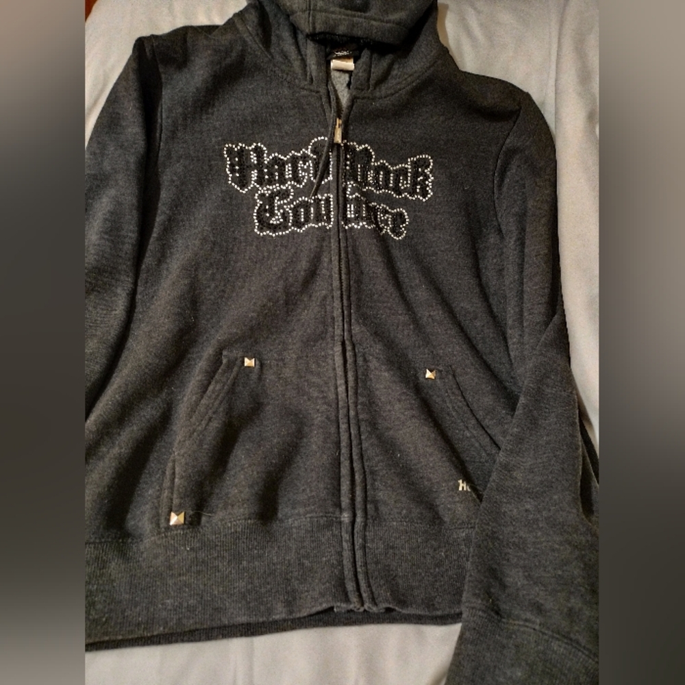 Hard Rock Cafe Dark Gray Studded Zip Hoodie.